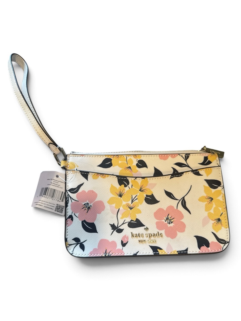 kate spade Floral Wristlet in White with Pink & Yellow Blooms
